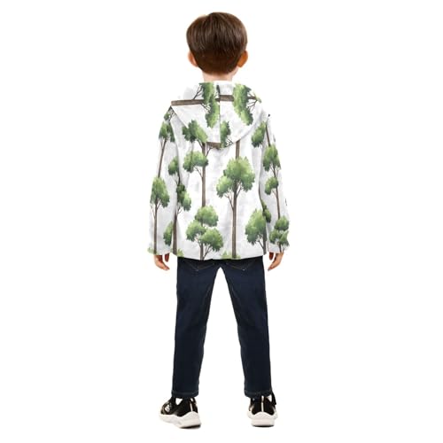 Tree Pattern with Green Leaves Toddler Fleece Jacket Girl Boys Hooded Fleece Jacket Coat Warm Outwear Zip-up 3-10T4
