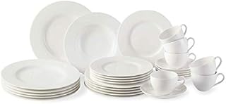 Villeroy & Boch 1952778724 White Vivo Group-Basic Crockery, Table Service for Parties, 30 Pieces, Premium Porcelain, Dishwasher Safe