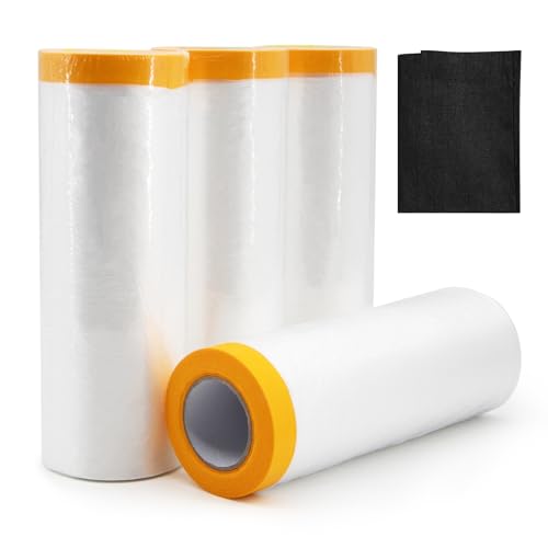 Bache de Protection Peinture 4 Rouleaux 270cmx20m avec Adhésif et Chiffon