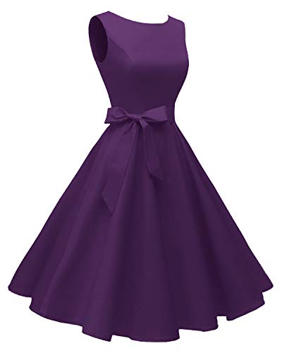 Hanpceirs Women's Boatneck Sleeveless Swing Vintage 1950s Cocktail Dress Deeppurple M New