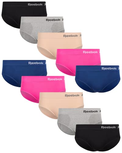 Reebok Women's Underwear - Seamless Hipster Briefs (10 Pack), Size Small, Grey Light/Rose/Hot Pink/Black/Blue #TOP18