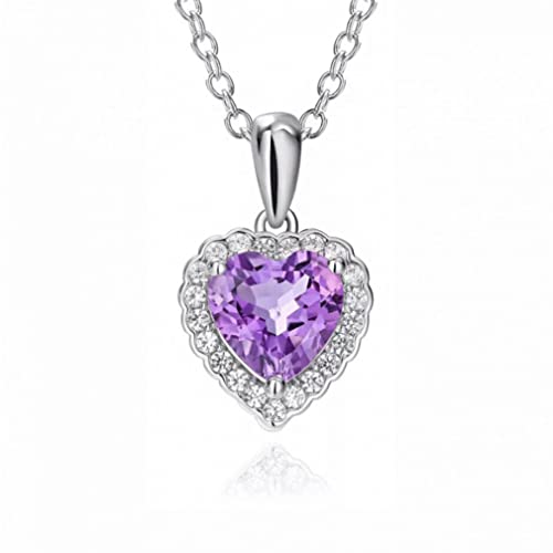 Collier améthyste naturelle pendentif coeur argent 925 bijoux femmes