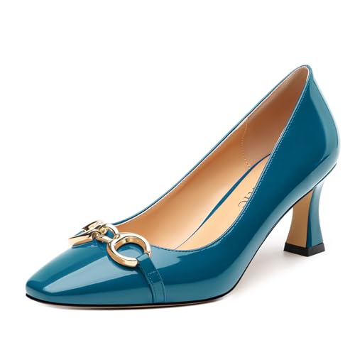 Womens Slip On Square Toe Fashion Metal Buckle Party Office Kitten Low Heel Pumps Dress Shoes 2.5 Inch