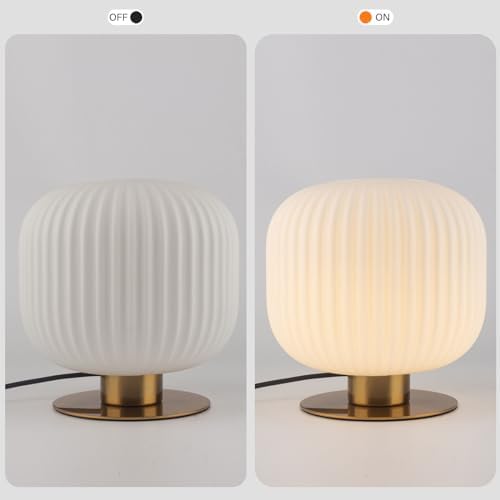 Soutas Milk Glass Table Lamp White Globe Table Lamp Mid Century Modern Lamp Gold Desk Lamp Vintage Bedside Lamp Small Nightstand Lamp Side Table Lamps for Bedroom Living Room Study End Table by Soutas - Used condition - Image 7