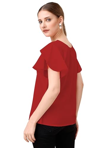 Image of Mehrang Women's Solid Ribbed Crop Tank Top Ribbed Tops for Women V-Neck 3 /4th Balloon Sleeves