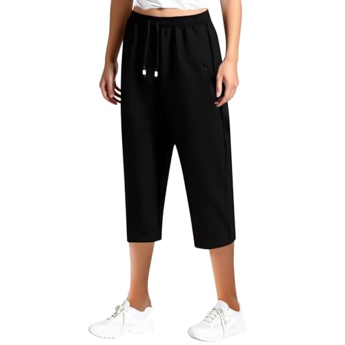 Capris Pants for Women Summer Ice Sensation Quick Drying Light and Thin Casual and Cool Straight Leg Drawstring Loose