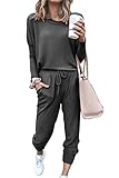 PRETTYGARDEN Women Fall 2 Piece Lounge Outfit Long Sleeve Tops High Waisted Jogger Pants Set Spring Travel Clothes Tracksuit (Dark Grey,Small)
