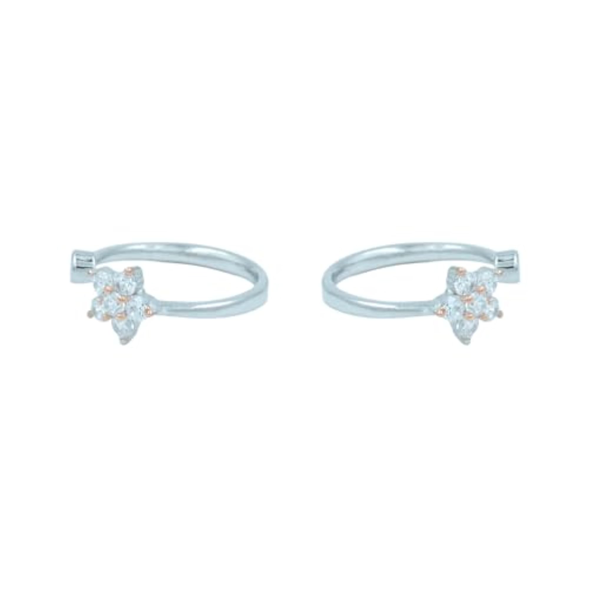 Women's 925 Silver Floral Toe Rings with Clustered CZ Stones