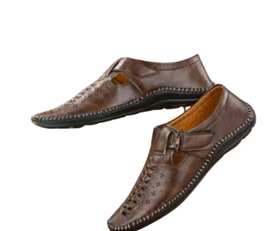 hattoun Trendy Loafer Sandals for Men | Ethnic | Lightweight Loafers for Men | Men Shoe-Style Sandals | Ideal for Parties, Casual Wear, Wedding | Synthetic Leather | Brown, 8-picture-49