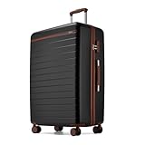 Kono 28" Large Suitcase Lightweight ABS + PC Hard Shell Check in Hold Luggage Durable Travel Suitcase with Combination Lock and 4 Spinner Wheels(Black/Brown)
