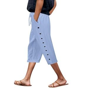 Generisch Leinenhose Damen Sommer Caprihose Blau S