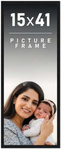 15x41 Frame Black Picture Frame - Complete Modern Photo Frame Includes UV Acrylic Shatter Guard Front, Acid Free Foam Backing Board, Hanging Hardware Wood Wall Frames for Family Photos - no Mat