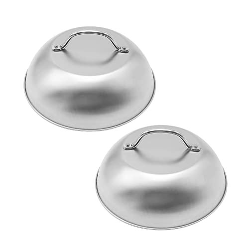 Lidscura Cúpula de fusión de 9 pulgadas, tapa de fusión para parrilla, cubierta de vapor de plancha, plancha de cúpula de acero inoxidable con mango para cocinar al vapor de barbacoa (paquete de 2)