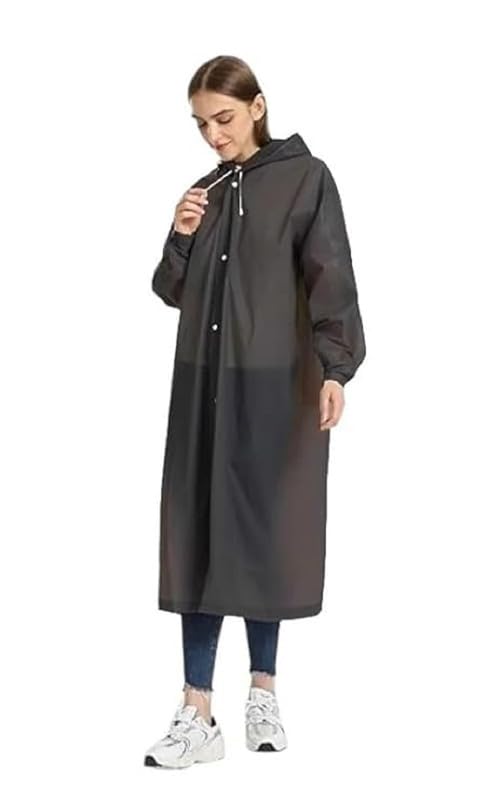 vkg EVA Waterproof Rain Coat Hooded Universal Outdoor Water Resistant Portable Suit for Men Women Boys and Girls (Black1)-picture-31