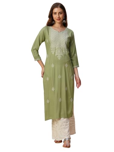 Image of RATAN Rayon Straight Lucknowi Chikankari Ethnic Wear Kurta for Women