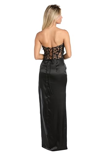 3D Floral Corset Top Gown W/Satin Skirt, Spaghetti Straps & Tie Back4