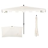 JONATHAN Y Half Umbrella UMB1200B Sidney 9 ft. Classic MidCentury Rectangular Market Patio with Crank, Wind Vent and UV Protection in Cream/White