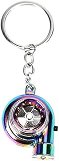 Car Metal Key Chain with LED Lights Sound Turbo Key Sleeve Bearing Spinning Model Turbine Turbo Charger Ring Key Turbo Shaped
