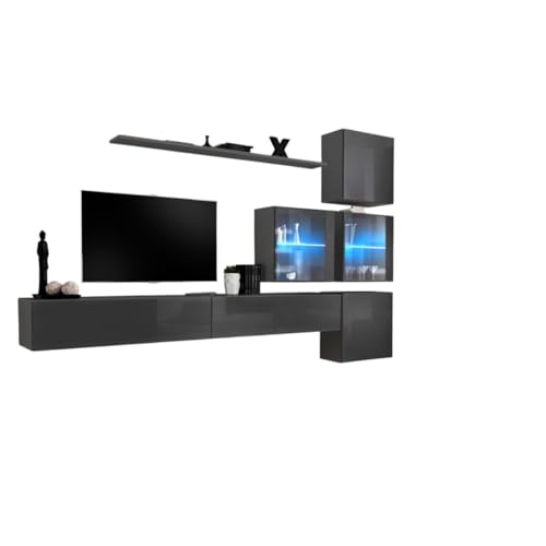 Set Di Mobili Da Soggiorno Murali Switch Xix Design, Colore Grigio Lucido.