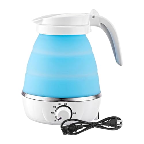 MYCENSE 電気ケトル 折りたたみケトル 保温 温度調節機能 ポータブル 600ml 電気やかん 食品グレード シリコン 小型 トラベルケトル キャンプ アウトドア 出張 旅行グッズ (青,温度調節機能付き)