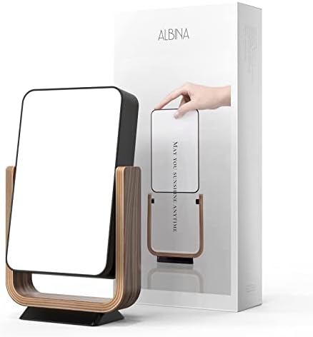 ALBINA Litght Therapy Lamp UV-Free 10,000 Lux Sunlight Lamp with 5 Adjustable Brightness 4 Timer Function, Detachable Stand Wooden Frame, Sun Lamp for Home/Office (Black/Walnut)