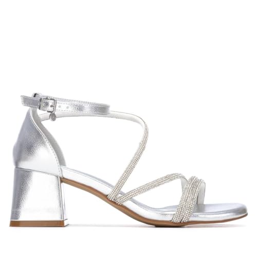 XTI   Sandalia Mujer Plata   Calzado Cómodo y Versátil   Moda casual   Modelo 14534104 (Talla 39)
