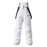 ALSOGO Salopette de ski imperméable isolée pour femme - Pour l'hiver - Bretelles réglables - Pantalon de neige - Coupe-vent - Pantalon chaud pour l'extérieur, Blanc., L