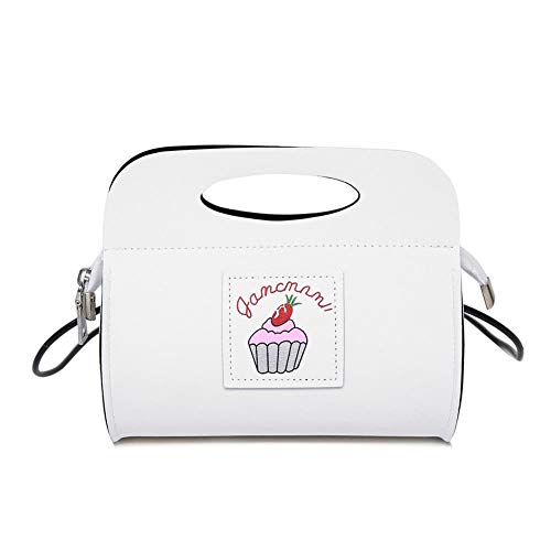 バッグ レディース 女性のショルダーバッグPUレザーケーキを印刷クラッチアパレル (Color : White)