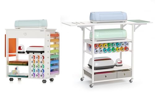 Rolling Craft Cart & Foldable Craft Table Compatible with Cricut Machine, Crafit Mobile Storage Organizer with Vinyl Roll Holder for Craft Room Home Office