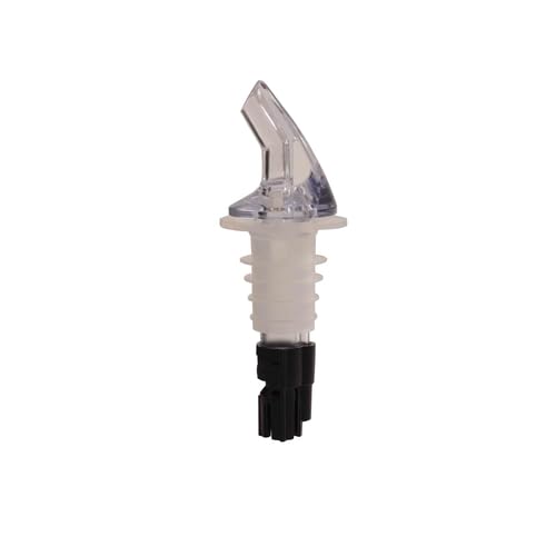 PLPR063M Liquor Pourer, 5/8 oz., Without Collar, fits Standard 750ml Bottle, SAN (Plastic), Clear spout, Black Tail, Pack of 12