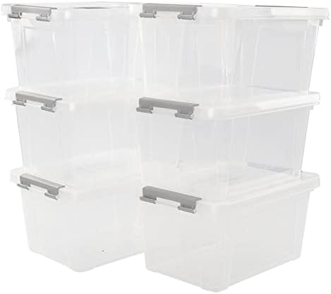 Fosly 6-pack 6 liter Storage Boxes, Clear Storage Boxes Plastic with Lids