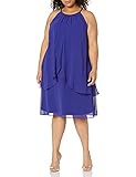 S.L. Fashions Women's Plus-Size Embellished Halter Neck Tier Dress, Iris, 22W