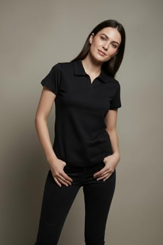 Image of BEAR THREAD Women's Plain Polo T-Shirt | Classic Collared Half Sleeve Top | Soft Breathable Lightweight Fabric | Solid Casual Summer Polo Tee