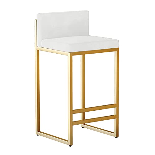 Juego de 1 taburete de bar blanco con respaldo bajo de 75 cm de altura, patas de metal dorado, elegante taburete de cocina para el hogar, bar, comedor, diseño moderno