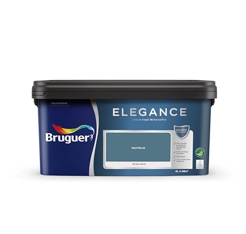 Bruguer ELEGANCE Pintura Monocapa ExtraMate, Paredes y Techos, Interior, Exterior protegido, Alta Durabilidad, UltraLavable, Resistente al Desgaste y Manchas Azul Naval 4L