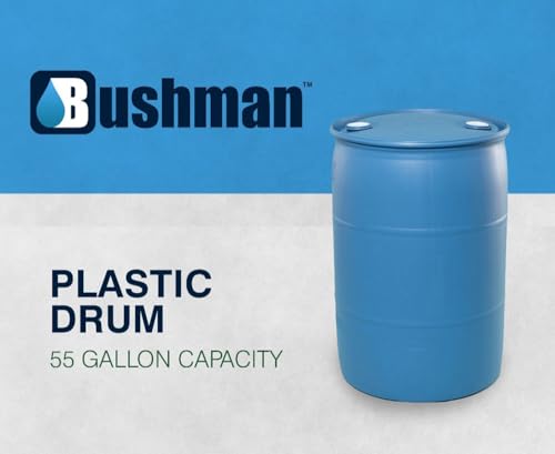 Image of Bushman 55 Gallon Plastic Drum, Stackable Industrial Storage Barrel, Blue