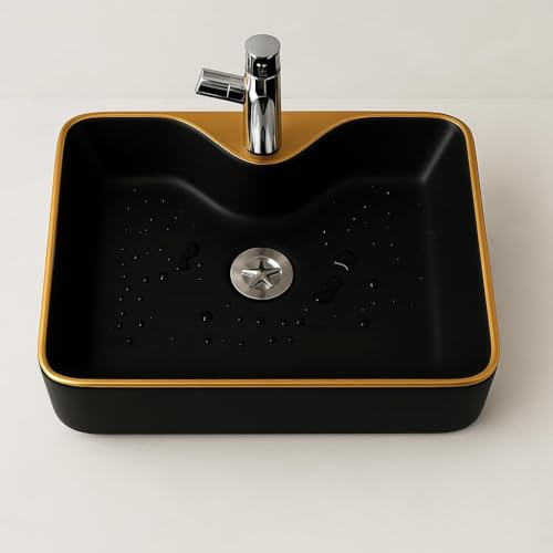 Image of Elegant White Ceramic Table Top Wash Basin, Modern Countertop Vanity Sink for Bathroom, Hotel & Home Interior Spaces, 19 x 14 x 5 Inch