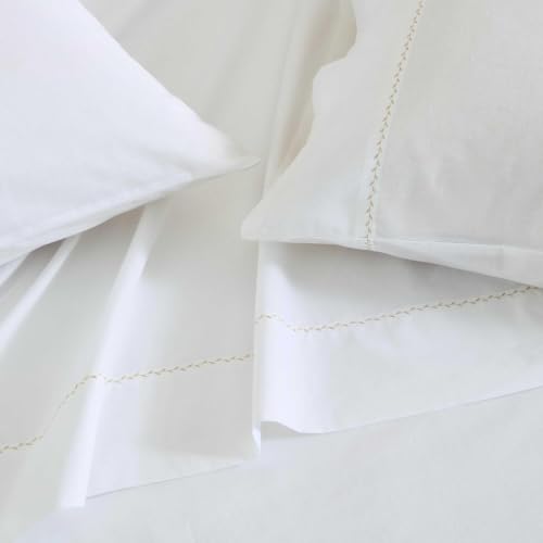 Image of Martha Stewart - Twin Size Sheets Set, Crisp & Tailored Cooling Sheets with a Smooth Cotton Percale Lightweight Feel - Bed Sheets with Matching Pillowcase & Fitted Sheet (Lilly Pond Leaf Beige)