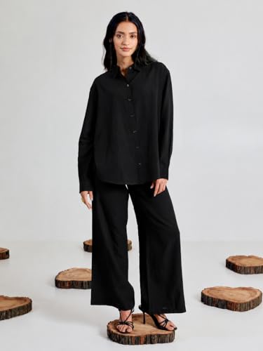 Image of FIORRA Women's Linen-Blend Loose Relaxed Fit Co-Ord Set