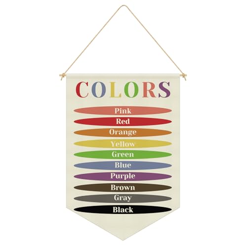 Learning Wall Decor Color Educational Banner Classroom Wall Hanging Canvas Hanging Pennant Flag Banner Homeschool Decor Sign for Toddlers Kids Room Nursery Playroom Preschool Linen Cotton Flag