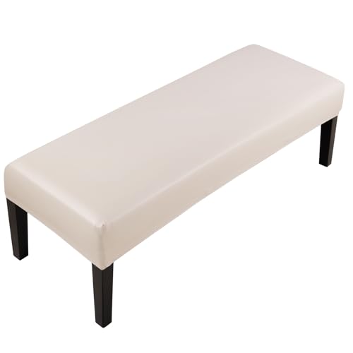 Fuloon Stretch Faux Leather Dining Bench Cover - Anti-Dust Waterproof Bench Slipcover Seat Cushion Protector for Bedroom, Kitchen, Hotel, Banquet (Pu Pale Beige)