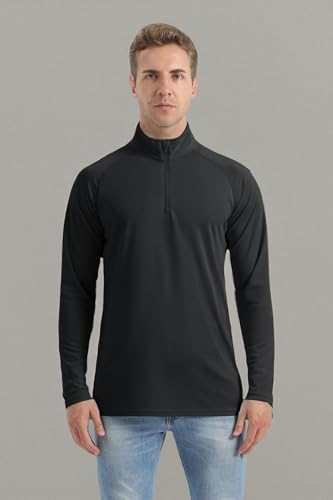 Boladeci UV Protection Clothing Men Long Sleeve Golf Shirt Quarter Zip Sun Black Shirt High Visibility Mens Golf Gifts Size L Large Chandail UV Homme — view 6