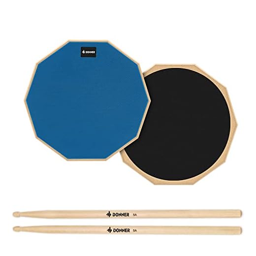 Donner Almohadilla de Práctica Silenciosa de 2 Lados con Baquetas,12 Pulgadas, Azul