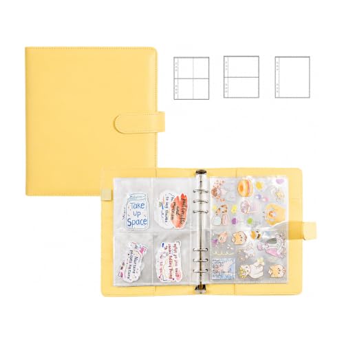 Image of Sticker Binder Organizer with Storage Sleeves,Reusable Stickers Collecting Book Album Holder, A5 Blank Sticker Container Organizer-Yellow