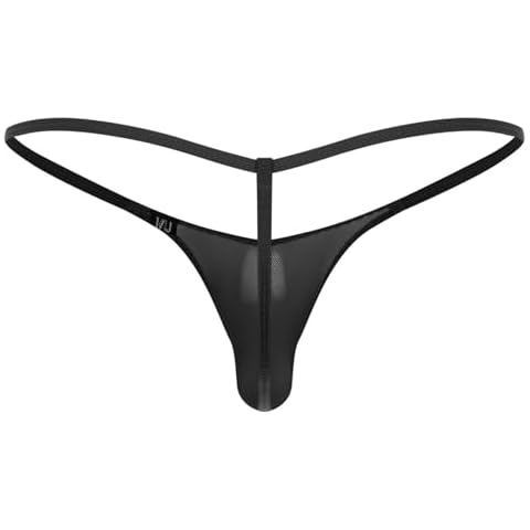 Jugaoge Sexy Men's See Through Bikini Panties Thong Underwear Bulge Pouch T-Back Brief G-String Tangas Black Large Cover