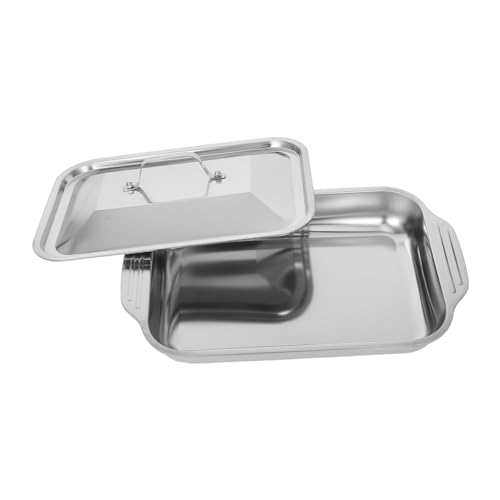 POPETPOP Bandeja Rectangular de Acero Inoxidable para Horno con Tapa Resistente Altas Temperaturas para Cocinar Pescado Grande Casa Compatible con Múltiples Métodos de Cocción