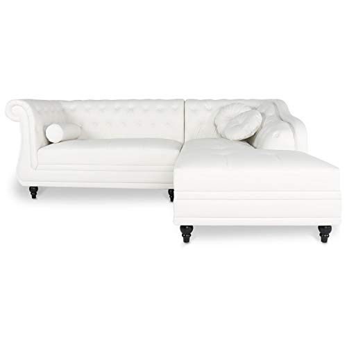 INTENSE DECO Canapé d'angle Droit Empire Blanc Style Chesterfield