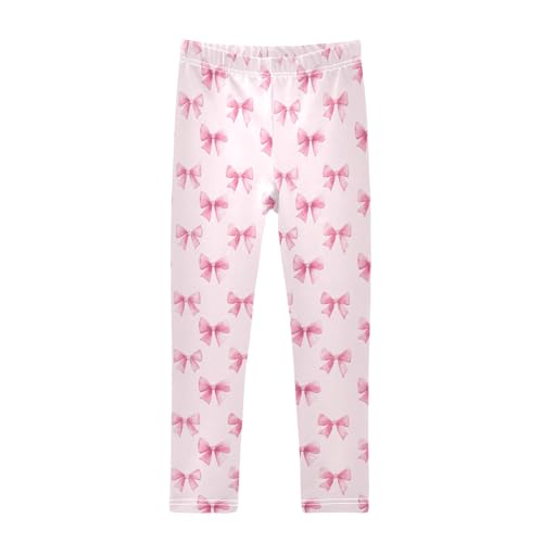 Watercolor Pink Bows Prints Girls Leggings Soft Comfortable Athletic Leggings Dancing Pants for 4-10 Years
