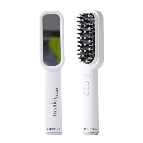 Image of SKINSKA NATURALS TresRich LED Rechargeable Hair Growth Comb, Head Massager with Serum Dispenser, 3-Mode Hair Brush with Red & Purple Light, EMS Vibration for Hair Fall Control & Scalp Therapy Men /Women