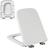 WC-Sitz Mit Abgerundeten Ecken Und Quadratischem Design – Schnellverschluss Für Einfache Reinigung, Weißer Universal-Toilettendeckel, Strapazierfähiger WC-Deckel Aus PP Mit Edelstahlscharnieren, 04A